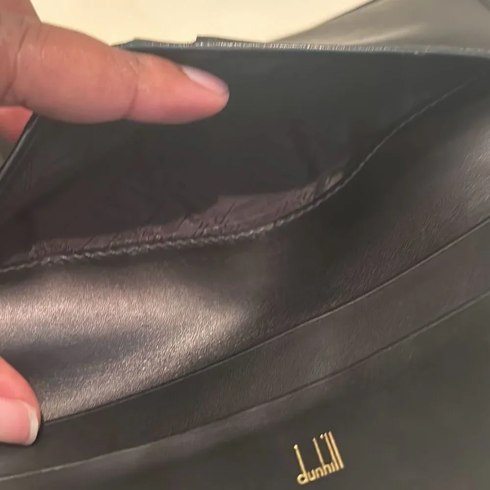Dunhill Foldover Long Wallet Black Leather Checkbook Cardholder Travel Buisness